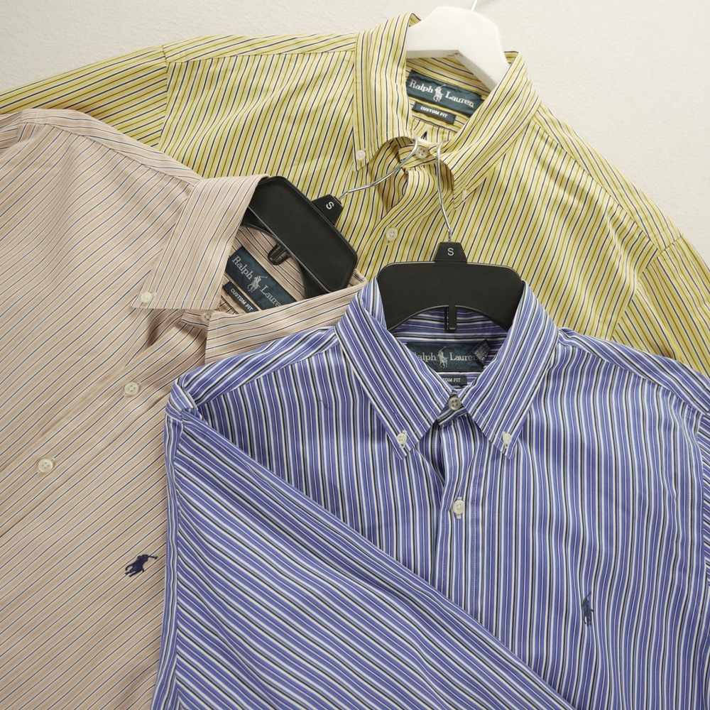 Ralph Lauren Custom Fit Striped Button Down Shirts Lot of 3 Men M Yellow Blue